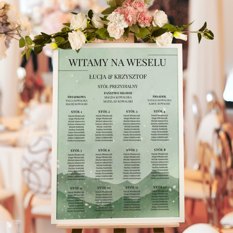 Plan rozmieszczenia gości weselnych z motywem zimowym - Winter